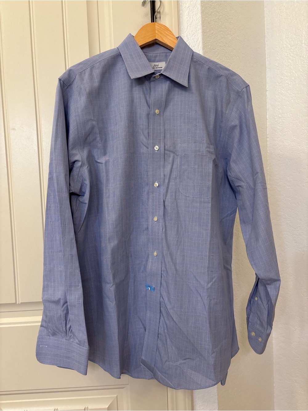 Brooks Brothers 346 Non Iron Dress Shirt Blue Plaid Mens 16 34/35 100% Cotton